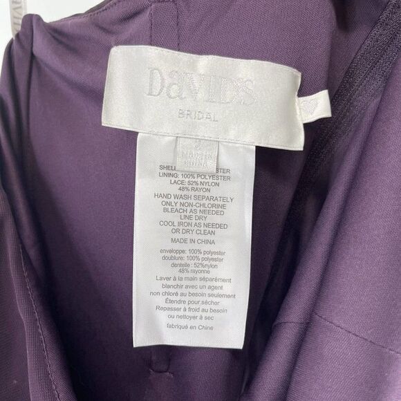 Davids Bridal Bridesmaid Dress Plumb Purple Size 2 One Shoulder Maxi Lace Panel - Picture 8 of 9